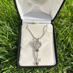 Kay Sterling Silver Diamond Key to my Heart Pendant Necklace EUC